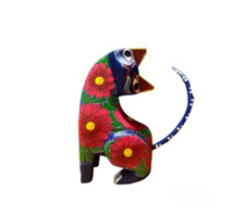 Listing image for Handcrafted Mexican Alebrije Sculpture - Vibrant Floral Cat