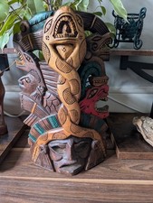 Listing image for Large Vintage Mayan Aztec Wooden Mask Hand Carved Serpent Jaguar Folk Art 42cm