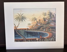 Listing image for Jean Joseph Monfort (1951-2020) Haitian Naive Art Print Village Scene Mat 11x14”