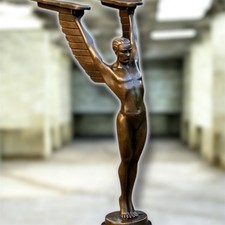 Listing image for Bronze Figure Icarus Statue Winged Sculpture Marble Art Deco Greek Man Rare