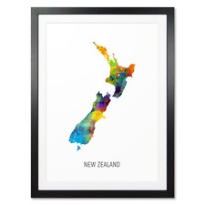 Listing image for New Zealand Map, Poster, Canvas or Framed Print, watercolour painting 10896