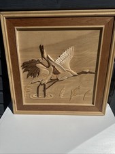 Listing image for decorative wood carving, a relief carving art piece featuring cranes Picture 3d