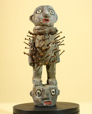 Listing image for African Nail Fetish Statue Carved Wood Rusted Nails Congo Tribal Decor-G5889
