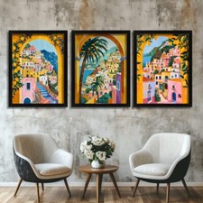 Listing image for Set of 3 Art Prints Mediterranean Village Wall Art Italian Decor Landscape Art