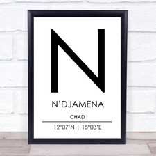Listing image for N'Djamena Chad Coordinates World City Travel Quote Wall Art Print