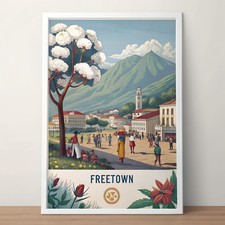 Listing image for Vibrant Freetown Sierra Leone Travel Poster - Cotton Tree Landmark Art Print mor