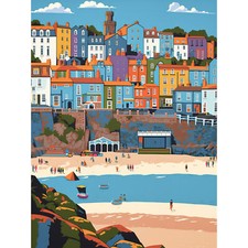 Listing image for Tenby Castle Beach in Wales Colourful Townscape XL Wall Art Canvas Poster Print