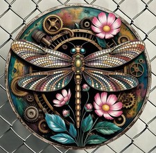Listing image for Steampunk Dragonfly Wall Metal Plaque 20cm Round Floral Wall Art Sign Home Décor