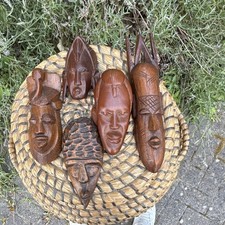 Listing image for Hand Carved Wooden Tribal Decorative Wall Mounted Mask African Brown 5 Pack