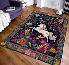 Listing image for Floral Unicorn Rug, Folklore Decor, Cottagecore Decor, Fairy Woodland Decor
