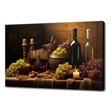 Listing image for Vintage Bottles Of Wine Grapes Kitchen Winery Decor Framed Canvas Print Wall Art