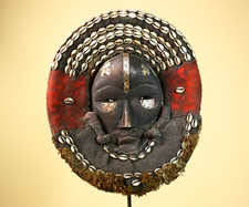 Listing image for African Dan Tribal Mask Cowrie Shells Red Cloth Ceremonial Art Mask -G5997