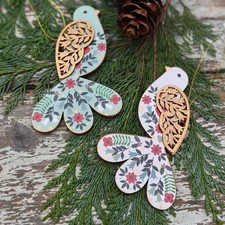 Listing image for Set/2 WOOD Alpine Nordic Folk Art Birds Scandi Gisela Graham Xmas Decorations