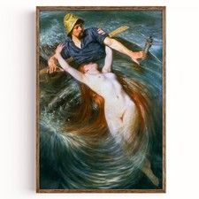 Listing image for The Fisherman and the Mermaid Knut Ekwall Fine Art Print Vintage Nautical Decor