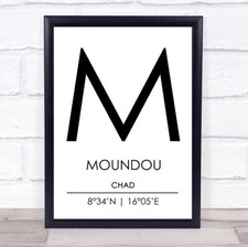 Listing image for Moundou Chad Coordinates World City Travel Quote Wall Art Print