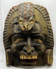 Listing image for Vintage Hand Carved Wooden Tribal Mask Wall hung Folk Art Ethnographic Decor.