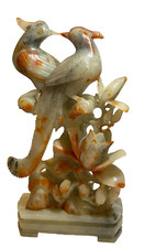 Listing image for Vintage Chinese Soapstone Birds Sculpture Floral Multicolor Asian home decor art