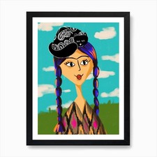 Listing image for Uzbek girl with cat skullcap hat Ar Framed Wall Art Poster Canvas Print Picture