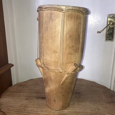 Listing image for Vintage Mid Century Primitive Tribal Hand Carved Wooden Drum Collectible Ethnic