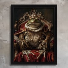 Listing image for Frog Wall Art Frog King Portrait Art Print Toad Picture Frog In A Crown Print