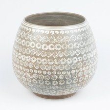 Listing image for Korean Buncheong Mishima Jar with Stamped Flower Decoration