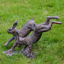Listing image for Running Hares Garden Ornament Sculpture - Bronze Effect Wildlife Themed Decor