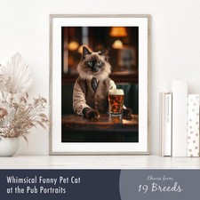 Listing image for Cat at the Pub Portrait Print – Funny Wall Art | Gift for Cat Lover