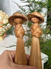 Listing image for Vintage Korean Folk Art Straw Dolls 1970s Retro Kitsch