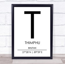 Listing image for Thimphu Bhutan Coordinates World City Travel Quote Wall Art Print