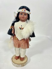 Listing image for Vintage Indigenous Style Doll Figurine Beaded Outfit Fur Trim 20 cm Collectible