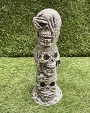 Listing image for Concrete Skull Tower Ornament Outdoor Garden Sculpture Gothic Halloween Decor