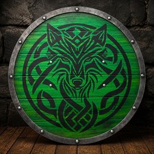 Listing image for 24" Viking Wolf Shield Handmade Wooden Wall Decor Norse Celtic Medieval Art