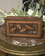 Listing image for Vintage Carpathian Folk Art Wooden Box, Pyrography Jewellery Storage. Very Rare