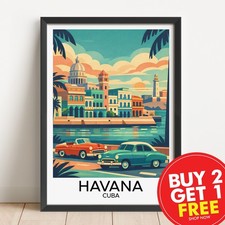 Listing image for Havana Cuba Travel Print, Retro Poster, Travel Wall Art, Art Deco, Home Decor,