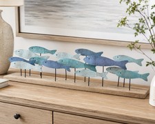 Listing image for Wooden Shoal of Fish Ornament Coastal Nautical Beach House Decor 49cm