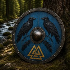Listing image for 24" Viking Shield Raven Valknut Nordic Wall Decor Medieval Round Shield