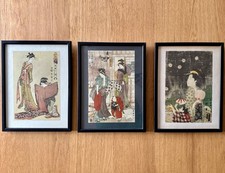 Listing image for Three Japanese Ukiyo-e Woodblock Prints, Framed, Ready To Hang, Unique Wall Art