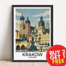 Listing image for Krakow Poland Travel Print, Retro Poster, Travel Wall Art, Art Deco, Home, A3,