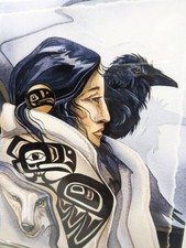 Listing image for Jody Bergsma RAVEN LADY Art Tile 8x6 Pacific Northwest Native Style Collectible