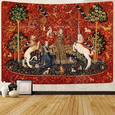 Listing image for Medieval Lady Unicorn Tapestry Wall Hanging Vintage Art Home Decor Throw