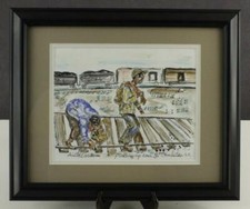 Listing image for Framed Art 69/200 Hand Colored Print Asante Owusu PICKING UP COAL Charleston SC