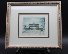 Listing image for Framed Signed Berlin Germany Brandenburg Print Matted European Landmark Artwork