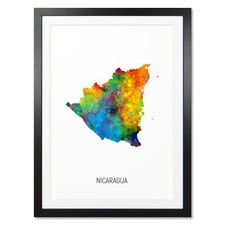Listing image for Nicaragua Map, Poster, Canvas or Framed Print, watercolour painting 10897