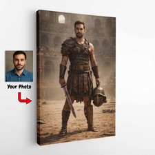 Listing image for Personalised Roman Gladiator Portrait Custom Photo Canvas Wall Art Print Gift