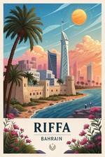 Listing image for Majestic Riffa Bahrain Travel Poster - Vibrant Cityscape Art Print A1-A4 Poster