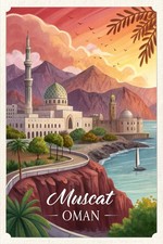 Listing image for Majestic Muscat Oman Travel Poster - Middle East Exotic Cityscape Art Print A1-A