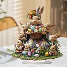 Listing image for Easter Rabbits Eggs Figurine Bunny Decor Ornament Cute Craft Collectible Acrylic