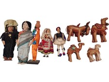 Listing image for Vintage Cultural Dolls and Leather Animal Figures Collectible Set