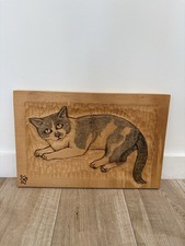 Listing image for Hand Carved Wooden Cat Wall Hanging Plaque Folk Art Rustic Handmade Cat Decor
