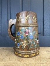 Listing image for vintage Large Nordic folk art Rosemaling wooden tankard Signed Juni 1979 Floral